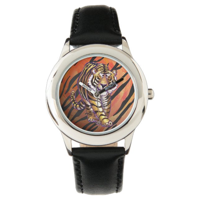 Wild Me Tiger Hot orange und Black Print Armbanduhr (Vorderseite)