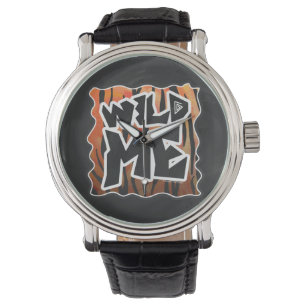Wild Me Tiger Hot orange und Black Print Armbanduhr