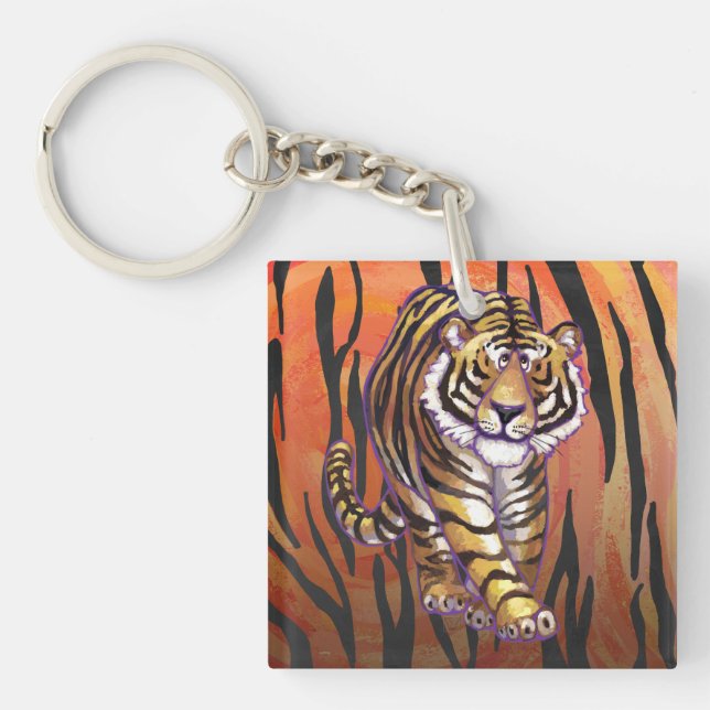 Wild Me Tiger Hot orange und Black Print Schlüsselanhänger (Vorderseite)