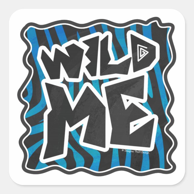 Wild Me Zebra Black and Blue Quadratischer Aufkleber (Vorderseite)
