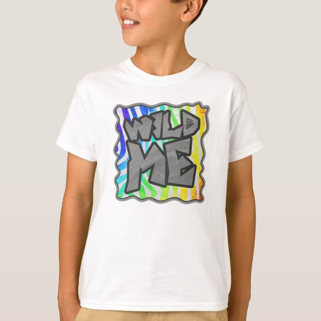 Wild Me Zebra Rainbow and White Print T-Shirt (Vorderseite)