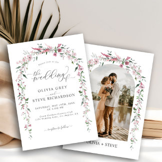 Wild Meadow Dusty Pink Floral Arch Foto Hochzeit Einladung