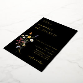 Wild Meadow Floral Wedding Black Folieneinladung