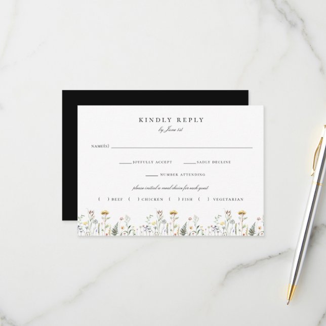 Wild Meadow Floral Wedding Meal Choice RSVP Karte (Vorderseite/Rückseite Beispiel)