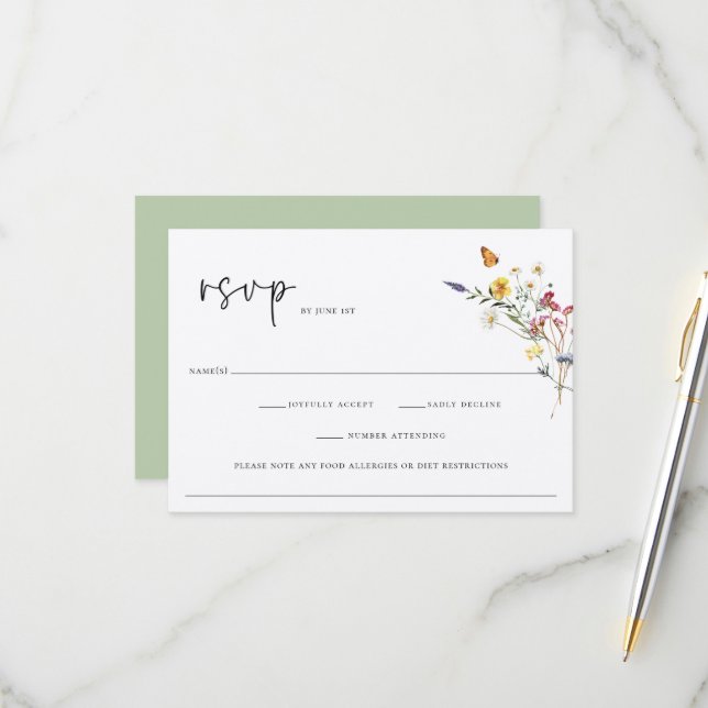 Wild Meadow Floral Wedding RSVP Karte (Vorderseite/Rückseite Beispiel)
