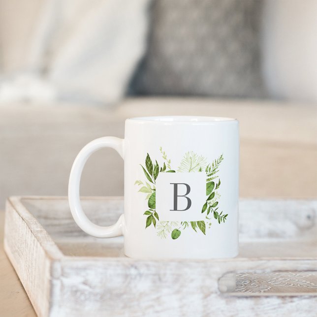 Wild Meadow Green Botanical Monogram Tasse (Von Creator hochgeladen)