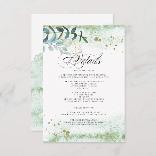 Wild Meadow | Green Botanical Wedding Details Card Einladung (Vorne/Hinten)