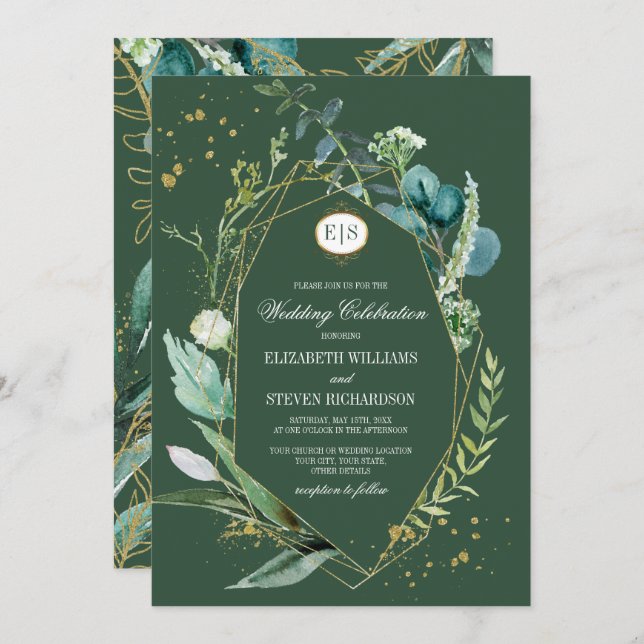 Wild Meadow | Grüne botanische Hochzeit Einladung (Vorne/Hinten)