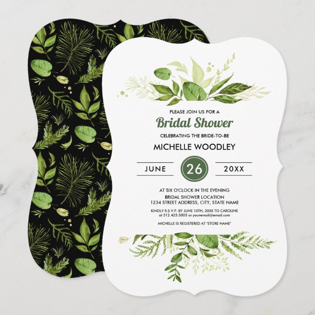 Wild Meadow | Grünes botanisches Brautparty Einladung (Vorne/Hinten)