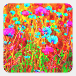 Wild Meadow in Bloom Pop Art Quadratischer Aufkleber