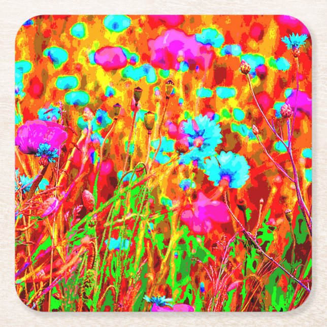 Wild Meadow in Bloom Pop Art Rechteckiger Pappuntersetzer (Vorderseite)