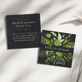 Wild Meadow | Schwarz Botanisch Quadratische Visitenkarte