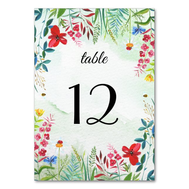 Wild Meadow | Wildblumen Hochzeiten Tischnummern (Vorderseite)