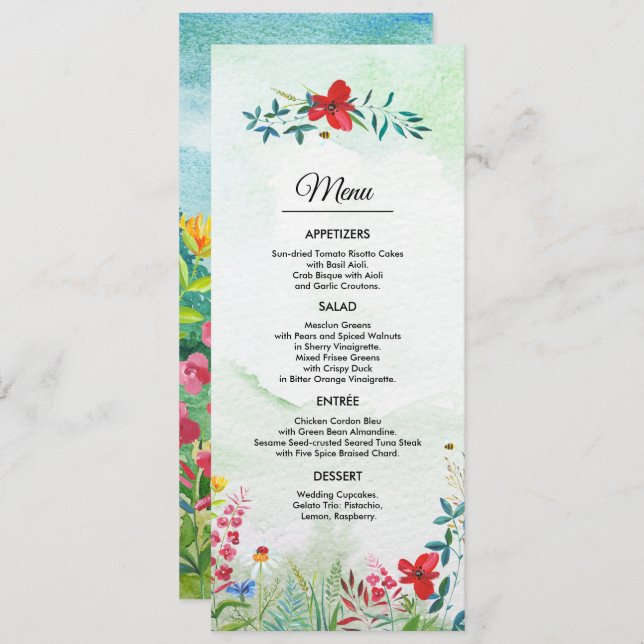 Wild Meadow | Wildblumen Summer Wedding Menu Card Menükarte (Vorne/Hinten)