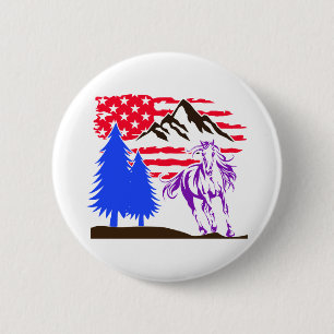 Wild Mountain Horse Galloping Button