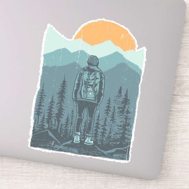 Wild Mountain Sunset Rucksack Hiker Frau Aufkleber (Detail)