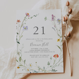 Wild Multicolor Floral 21. Geburtstagsparty Einladung