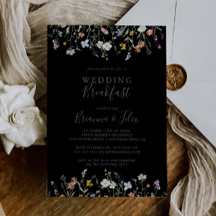 Wild Multicolor Floral Black Wedding Breakfast Einladung