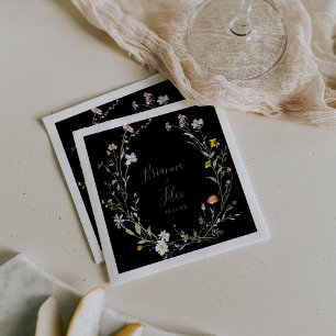 Wild Multicolor Floral Black Wedding Napkin Serviette