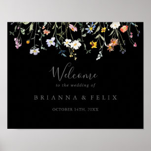 Wild Multicolor Floral Black Wedding Welcome Sign Poster