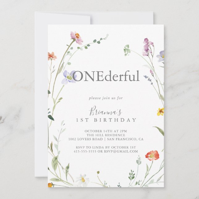 Wild Multicolor Floral Onderful Birthday Party Einladung (Vorderseite)
