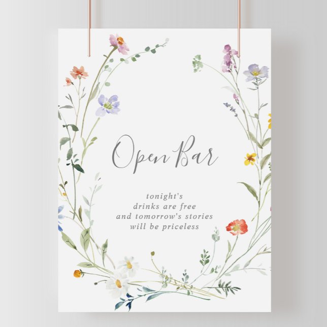 Wild Multicolor Floral Wedding Open Bar Sign Poster (Von Creator hochgeladen)