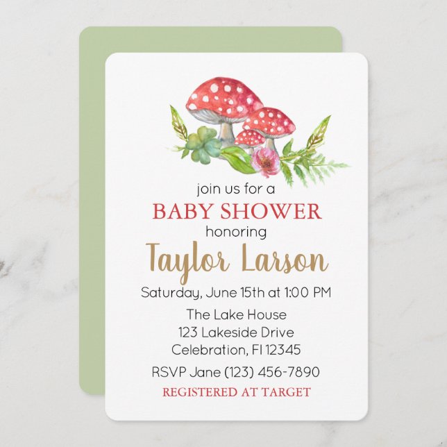 Wild Mushroom Baby Shower Einladung (Vorne/Hinten)