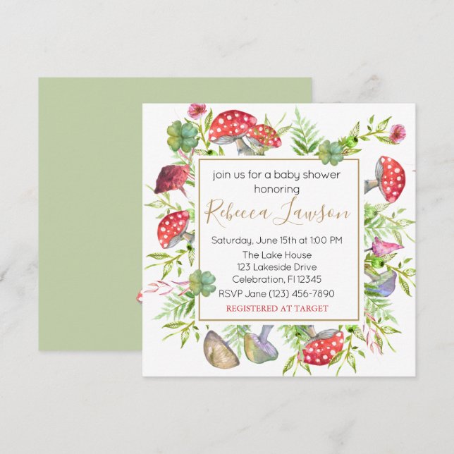 Wild Mushroom Baby Shower Einladung (Vorne/Hinten)