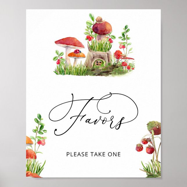 Wild Mushroom Forest Baby Shower Favoriten Poster (Vorne)