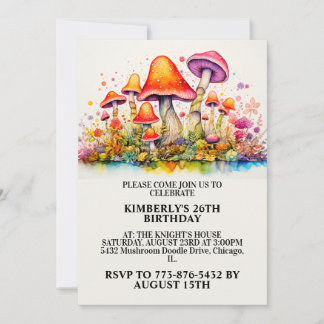Wild Mushroom Forest Print Birthday Party Einladung