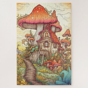 Wild Mushroom Village Illustration Art Puzzle