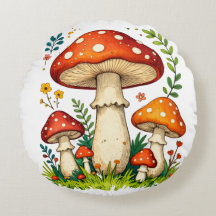 Wild mushrooms and flowers in grass forest nature