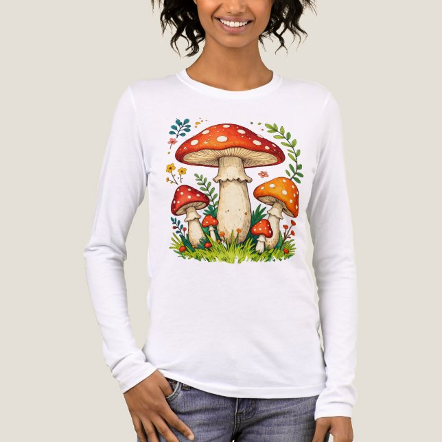 Wild mushrooms and flowers in grass forest nature Tri-Blend shirt (Vorderseite)