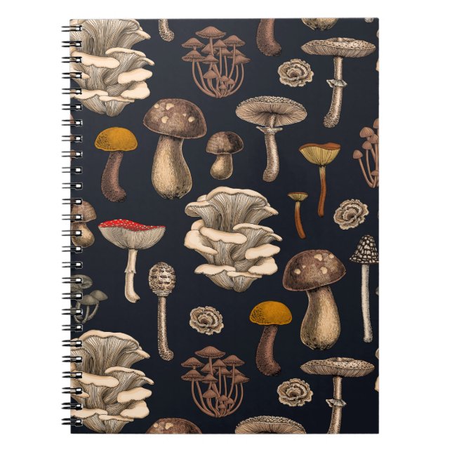Wild Mushrooms auf grafischem schwarzem Notebook Notizblock (Vorderseite)