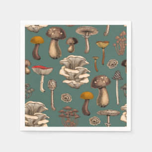 Wild Mushrooms on pine green Serviette