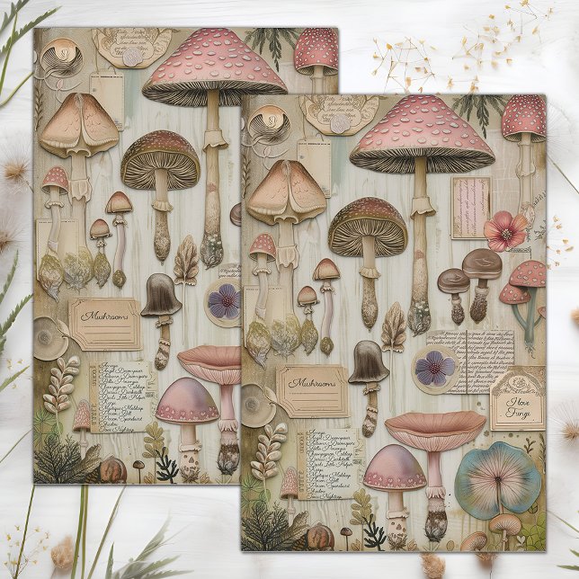WILD MUSHROOMS POSTER DECOUPAGE SEIDENPAPIER (WILD MUSHROOMS POSTER DECOUPAGE TISSUE PAPER)