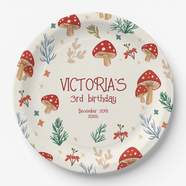 Wild Mushrooms Whimsical Forest Birthday Party Pappteller (Vorderseite)