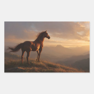 Wild Mustang beobachtet den Sonnenuntergang Rechteckiger Aufkleber