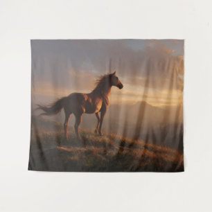 Wild Mustang beobachtet den Sonnenuntergang Wandteppich