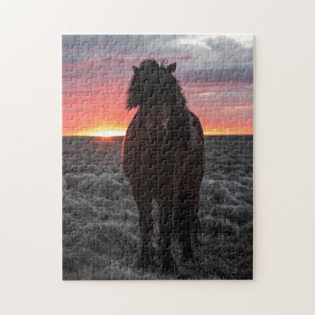 Wild Mustang Horse im Sonnenuntergang Puzzle (Vertikal)