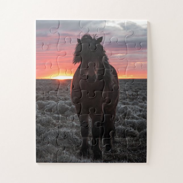 Wild Mustang Horse im Sonnenuntergang Puzzle (Vertikal)