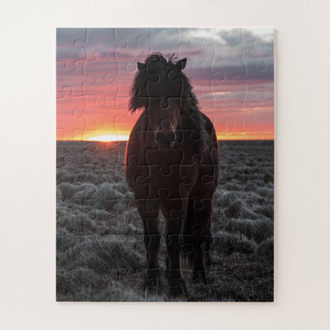 Wild Mustang Horse im Sonnenuntergang Puzzle (Vertikal)