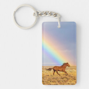 Wild Mustang Horse Running und Rainbow Schlüsselanhänger