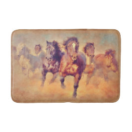Wild Mustang Horses Stampede Watercolor Badematte
