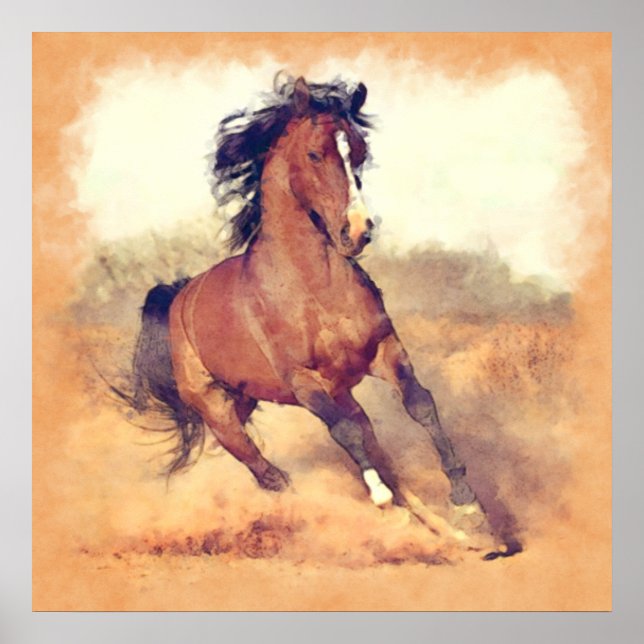 Wild Mustang Horses Stampede Watercolor Poster (Vorne)