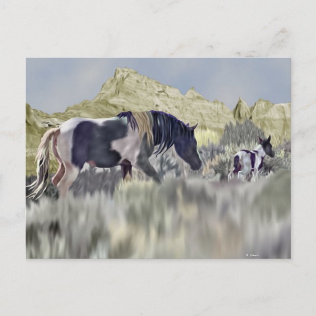 Wild Mustang Mare und Foal Postkarte (Vorderseite)
