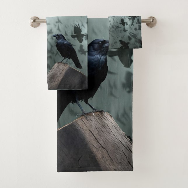Wild Nature Bird Crows and Ravens Badhandtuch Set (Insitu)