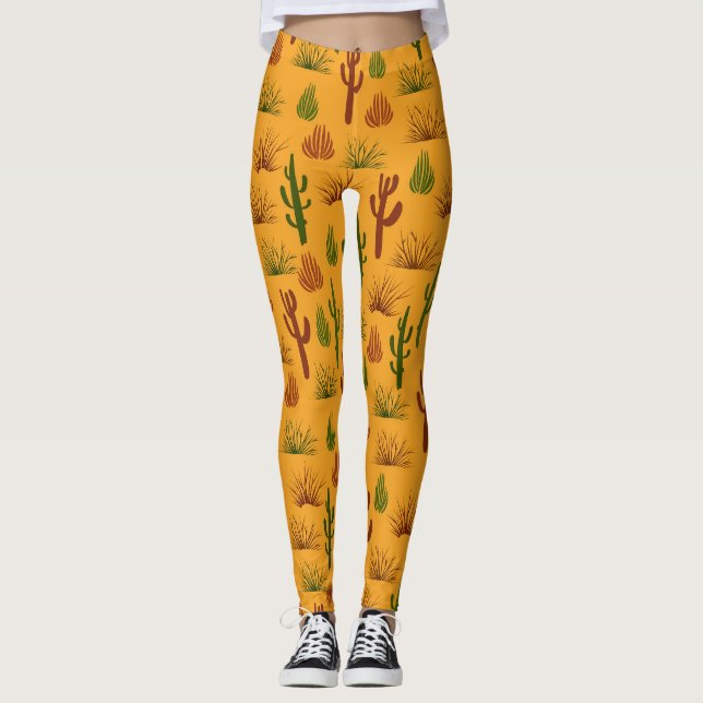 Wild Nature Cactus Bushes Pattern Leggings (Vorderseite)