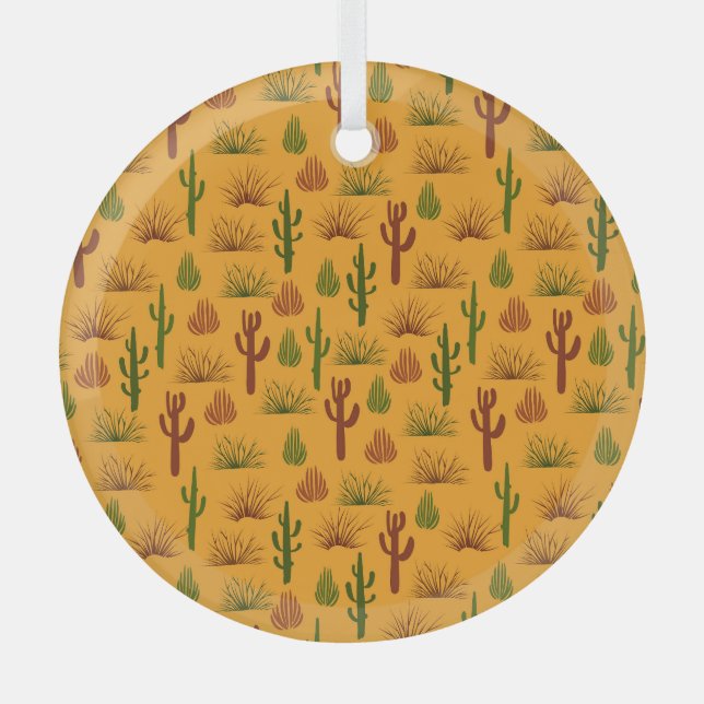 Wild Nature Cactus Bushes Pattern Ornament Aus Glas (Vorderseite)