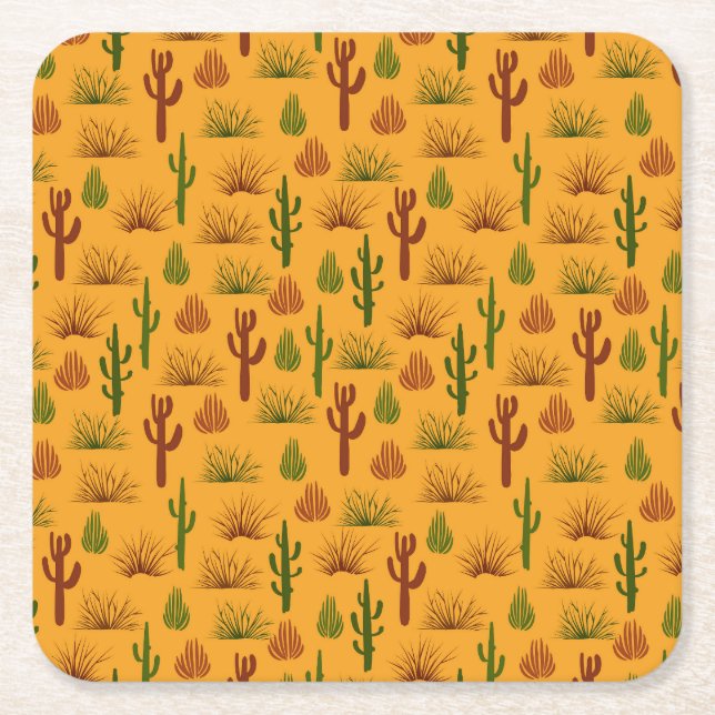 Wild Nature Cactus Bushes Pattern Rechteckiger Pappuntersetzer (Vorderseite)